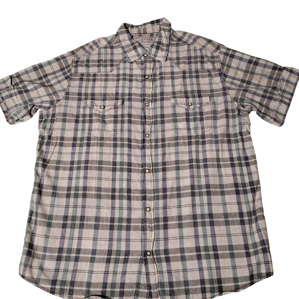 Ryan Michael Mens XXL Plaid Western Pearl Snap Short Sleeve Cotton Shirt